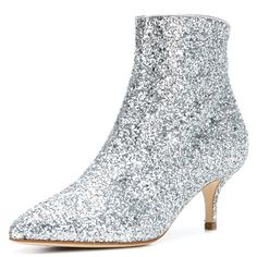 Silver Pointed Toe Sparkly Ankle Boots Side Zipper Glitter Kitten Heels Afternoon Tea Outfit Winter, Afternoon Tea Outfit, Tea Outfit, Conference Outfit, Glitter Party Dress, Ankle Boots Pointed Toe, Kitten Heel Ankle Boots, Short Booties, Comfy Flats