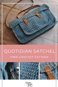 the free crochet pattern is shown for this handbag