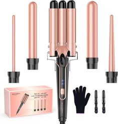 Unveil Beach-Perfect Waves in Minutes! Introducing the game-changer for all hair enthusiasts - our 5-in-1 Multi-Function Curling Wand. It's more than just a curler; it's an experience. Dreaming of beachy waves, tight spirals, or voluminous curls? This tool offers it all, right at your fingertips. Whether you're prepping for a day at the beach, a night out, or a professional meeting, there’s a style for every occasion. Unique Product Features: Our curling wand is not just any ordinary hair tool; Waver Curling Iron, Beach Waves Curling Iron, Beachwaver Curling Iron, Wand Curler, Wand Curling Iron, Waves With Curling Iron, Hair Wand, Curling Wand Set, Wand Hairstyles