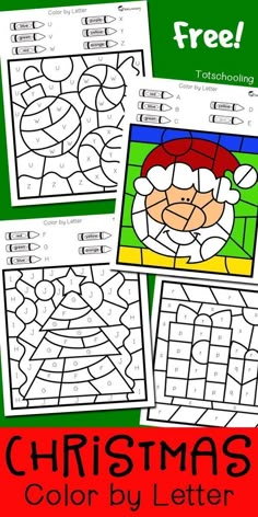 christmas color by letter worksheet for kids to print and color with the santa clause