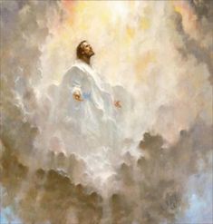 a painting of jesus in the clouds