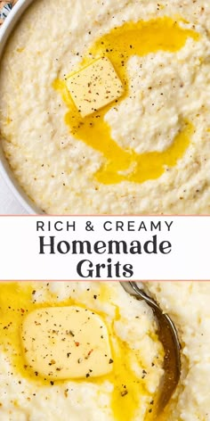 creamy grits in a bowl with butter on top