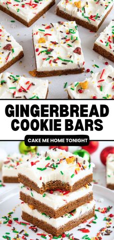 Gingerbread cookie bars with cream cheese frosting. An easy recipe to put on your holiday baking list! Gingerbread Bars With Eggnog Frosting, Gingerbread Cookie Bars Easy, Gingerbread Cookie Bars Recipes, Gingerbread Bars Recipe, Christmas Cookie Bars Recipes Easy, Christmas Bar Recipes Holidays, Holiday Cookie Bars Recipes, Christmas Bars Recipes, Easy Cookie Bar Recipes