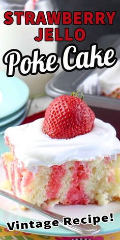 a strawberry jello poke cake on a plate