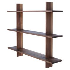 a wooden shelf with three shelves on each side