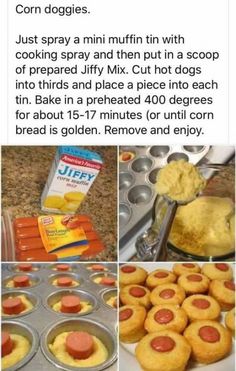 the instructions for making mini muffins are shown in four different pictures, including one with