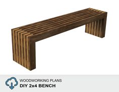 a wooden bench sitting on top of a white background with the words woodworking plans diy 4x4 bench