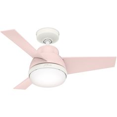 a pink ceiling fan with a light on it