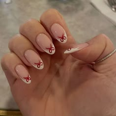 Christmas Angel Nails, White French Tip With Red Bow, Teen Nails Short, Christmas Nails For Teens, Purple Nail Looks, Adorable Nails, Almond Gel Nails, Biab Nails