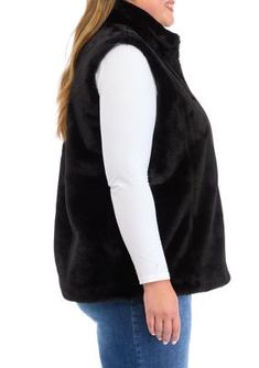 Add a cozy, chic layer to any outfit with this faux fur vest from Crown & Ivy. | Crown & Ivy Women's Plus Size Faux Fur Vest, Black, 2X Ivy Crown, Women Faux Fur Vest, Faux Fur Vest Black, Faux Fur Vest, Faux Fur Vests, Cozy Chic, Fur Vest, Ivy, Fashion Forward