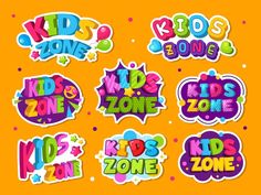 children's stickers with different shapes and colors on an orange background for kids zone