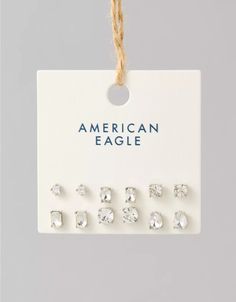 AEO Glass Stud Earrings 6-Pack 6 Packs, 6 Pack, American Eagle Outfitters, Women's Jeans, American Eagle, Stud Earrings, Women Accessories, Glass, Silver