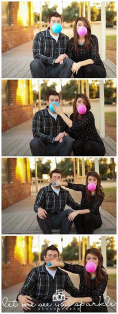 two people sitting on the ground with soap bubbles in their mouths