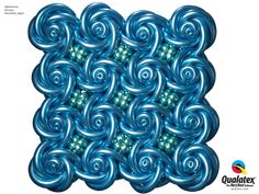 an image of blue spirals with pearls in the middle and green beads on each side