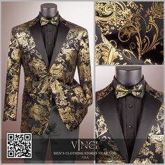 Modern Fit Sport Coat Jacket for Men Velvet Emboss Fabric Vinci Style BM-02 Black size S-5XL with matching bow tie. Get your suits 1-5 business day domestic shipping within US.

Visit stores or give a call to the store at https://vincisuits.com/stores/

New lookbook download here https://vincisuits.com/new-lookbook/ All Black Suit Gold Accent, Black Luxury Fitted Sport Coat, Luxury Single-breasted Custom Fit Sport Coat, Designer Black Single-breasted Sport Coat, Luxury Black Single-breasted Sport Coat, Mens Jackets