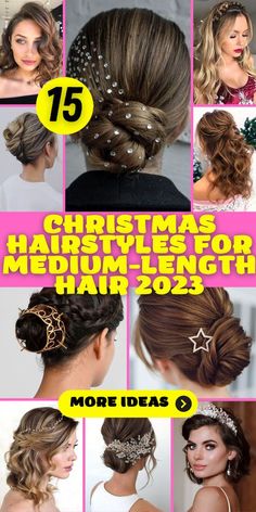 Hair Styles For Christmas Party, Color Hair Styles, Holiday Hairstyles Easy, Thanksgiving Hairstyles, Holiday Updo, Holiday Party Hair, Diy Updo, Medium Length Bobs