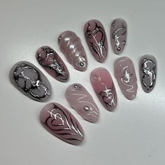 Nails Grunge, Custom Press On Nails, Fantasy Nails, Cherry Nails, Aesthetic Nails