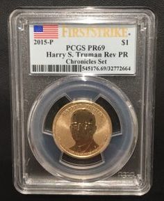 a gold coin with the image of harry s truman rev pf on it's front