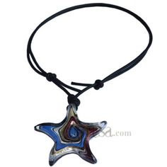 This leather necklace is made with 2.5mm Black leather with Purple starfish glass pendant (#1 in the options). The size of the glass pendant is approximately 54x54mm. Purple Starfish, Glass Stars, Purple Glass, Star Pendant, Leather Necklace, Glass Pendant, Glass Pendants, Starfish, Charm Necklace