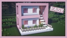 a pink house with the words easy in front of it