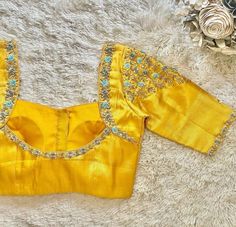 Simple Muhurtham Blouse Designs, Blouse Designs For Yellow Saree, Pattu Saree Blouse Designs Simple Latest Embroidery, Yellow Saree Blue Blouse Maggam Work, Yellow Blouse Work Designs, Yellow Maggam Work Blouse Designs, Yellow Blouse Aari Work Designs, Yellow Blouse Design Silk, Yellow Work Blouse Designs