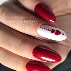 Red White Valentine Nails, Valentine Nail Art Designs Heart, Nail Designs Spring Classy, Elegant Valentine Nails, Nails Saint Valentin, Red Nails With Heart Design, February Nails Ideas Valentines Day Red, Red Nails For Valentines Day, February Nail Colors Valentines Day