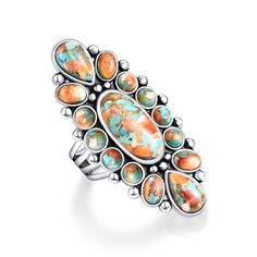 PRICES MAY VARY. Exquisite Flowers: The surface of this women's statement ring is made up of oval and round turquoise stones that form a beautiful flower, adding a touch of glamor and personality. Trusted Materials: Turquoise rings for women made from high quality 925 sterling silver is hypoallergenic and safe for sensitive skin, allowing you to wear it with confidence and comfort. Exquisite craftsmanship: Every piece of this boho western rings is meticulously crafted, and we focus on aesthetics Western Jewelry Rings, Western Ring, Western Rings, Large Turquoise Ring, Bohemian Flower, Southwestern Jewelry, Statement Ring Silver, 925 Ring, Turquoise Stones