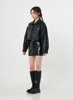 Faux Leather Button Crop Jacket BO28 - Lewkin Crop Leather Jacket Outfits Women, Crop Leather Jacket Outfit, Crop Leather Jacket, Flamboyant Gamine, Leather Jacket Outfit, Short Leather Jacket, Outfit Streetwear, Cropped Leather Jacket, Leather Jacket Outfits