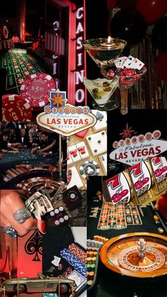 las vegas collage with casino signs and other items