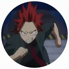 an anime character with red hair pointing at the camera