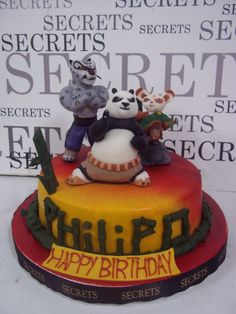 a birthday cake with an image of two pandas on top and the words happy birthday