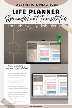 an advertisement for a website with the words, life planner spreadsheet templates