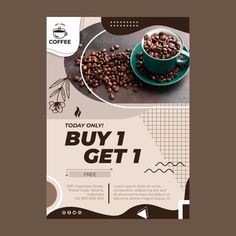 a flyer for coffee shop with beans