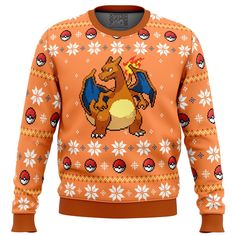 an orange sweater with pokemon on it