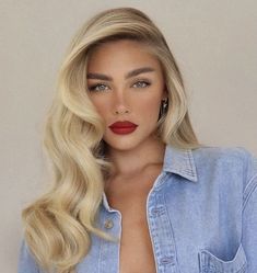 Blonde Hair Red Lips, Braut Make-up, Blonde Hair Inspiration, Blonde Hair Looks, Luxury Hair, Wedding Hair And Makeup, Red Lipstick, Pretty Hairstyles, Beauty Hair