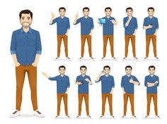 a man standing in different poses and gestures