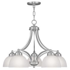 three light chandelier with white glass shades