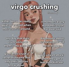 a girl with pink hair and white bra is shown in the text that says, virgo crushing