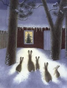 Images Noêl Vintages, Bunny Art, Christmas Scenes, Winter Art, Christmas Mood, Christmas Paintings, Christmas Illustration, Christmas Images, Pics Art