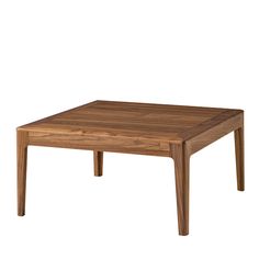 a square wooden table with legs on an isolated white background for use as a coffee table