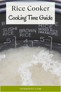 rice cooker cooking time guide with text overlay