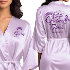 Step into your Quinceañera celebration in style with our Personalized Satin Quinceañera Robe. Crafted for your special day, this personalized Quinceañera robe exudes luxury and elegance. Ideal for getting ready moments and capturing unforgettable photos, it features beautiful glitter and regular text color options to match your Quinceañera party. Perfect for your Quince birthday, our personalized robe is a symbol of sophistication and grace as you embark on this milestone journey. Make your Mis Chambelanes Outfits Quinceanera Purple, Quince Robe, Purple Quinceanera Ideas, Quinceanera Planning Checklist, Chambelanes Outfits Quinceanera, Chambelanes Outfits, Surprise Dance Outfits, Surprise Dance, Quinceanera Planning