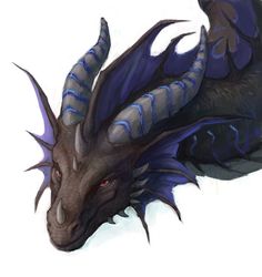 a blue and black dragon with horns on it's head