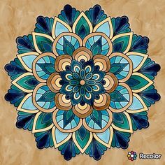 a blue and brown flower on a tan background