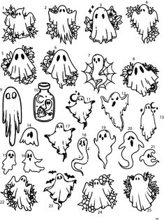 halloween coloring pages for kids with ghost and pumpkins on the page, all in black and