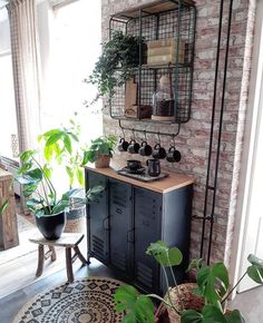 a living room filled with lots of plants next to a wall mounted potted plant