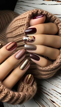 Fall Nail Inspiration, Fall Gel Nails, Fall Nail Art Designs, Shades Of Burgundy, Trendy Nail Design, Fall Nail Art, Festival Nails, Fall Nail