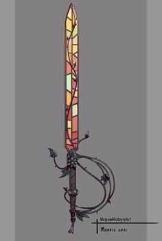 a tall stained glass window on top of a metal pole with an arrow in the middle