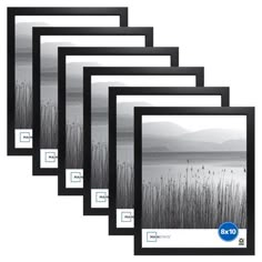 six black and white photo frames with water scene in the background, set of four