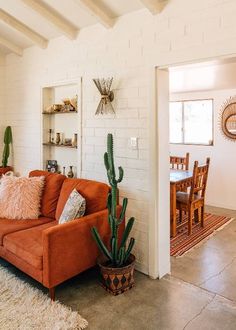 a living room filled with furniture and a cactus